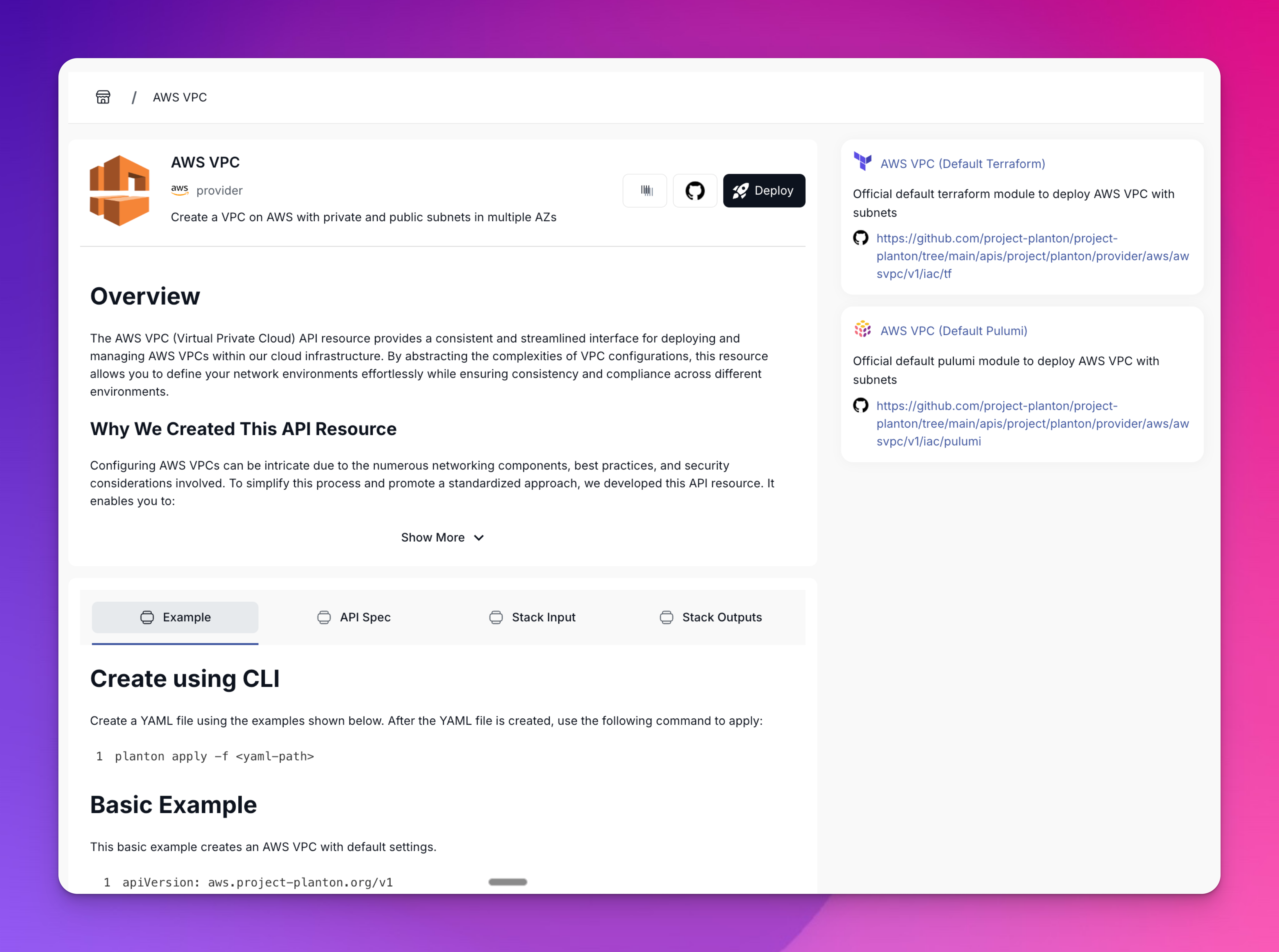 Search results showing AWS VPC component