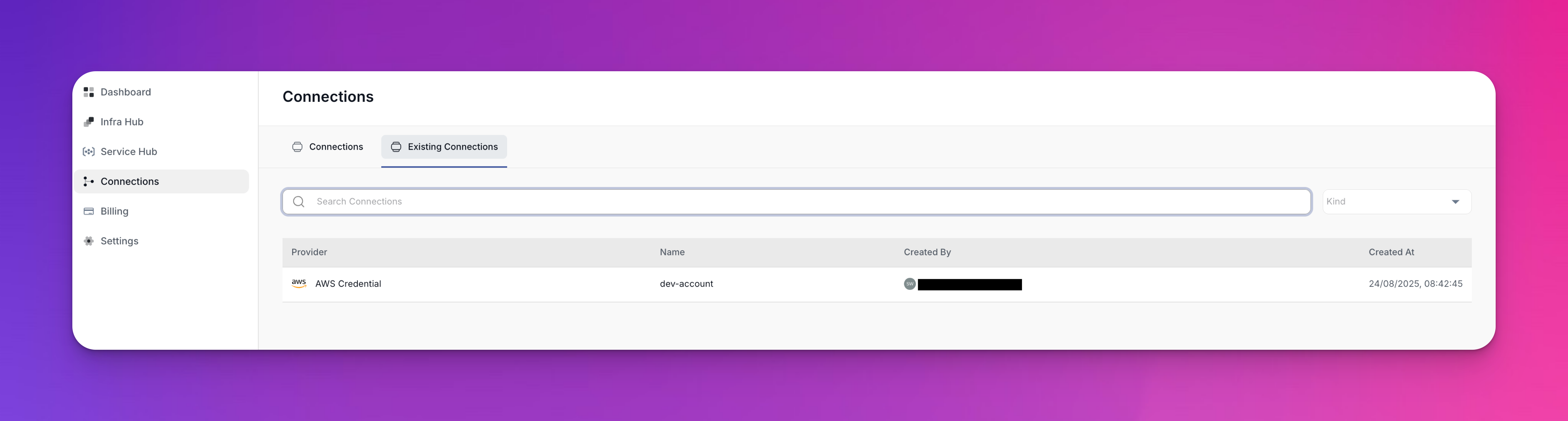 Connections page showing provider cards with Connect buttons