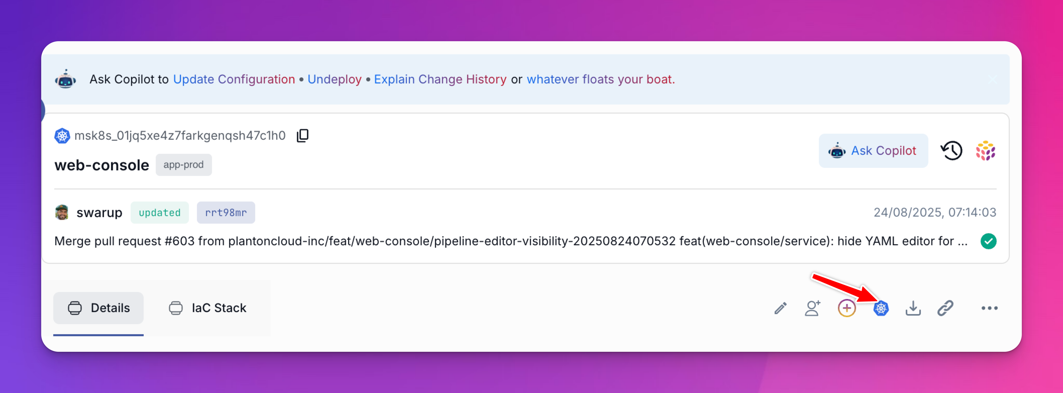 Kubernetes Icon in Service Details