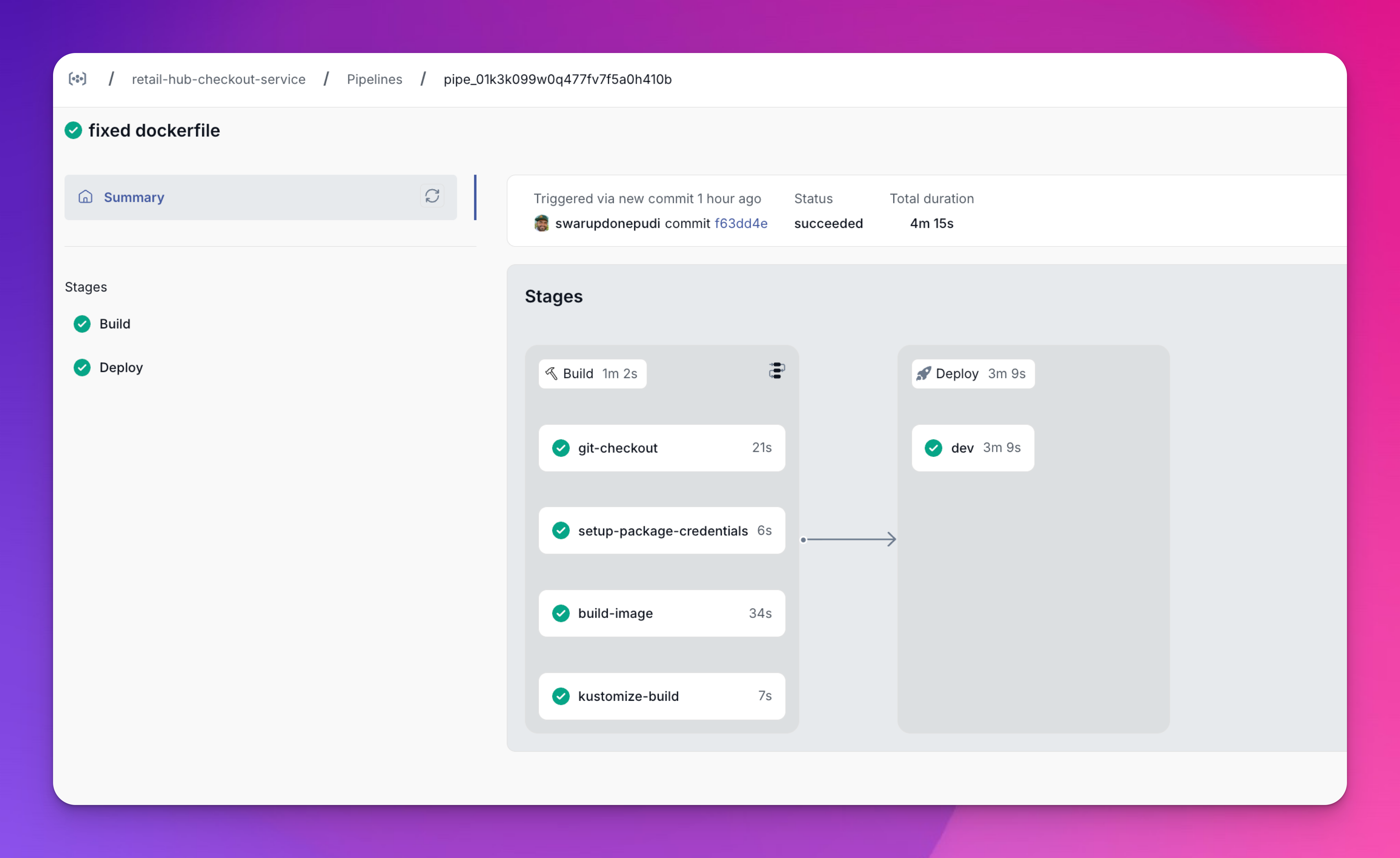 Pipeline showing deployment tasks